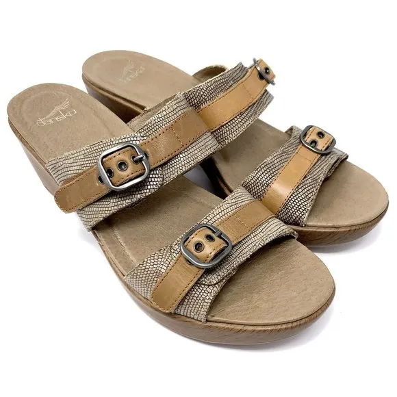 Dansko Jessie Brown Lizard Leather Buckle Sandals