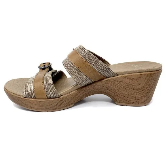 Dansko Jessie Brown Lizard Leather Buckle Sandals
