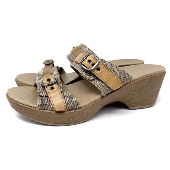 Dansko Jessie Brown Lizard Leather Buckle Sandals