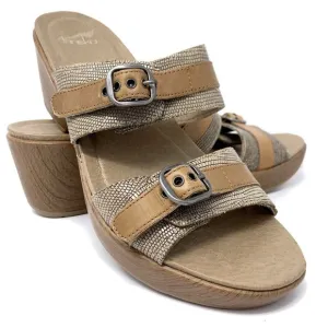 Dansko Jessie Brown Lizard Leather Buckle Sandals