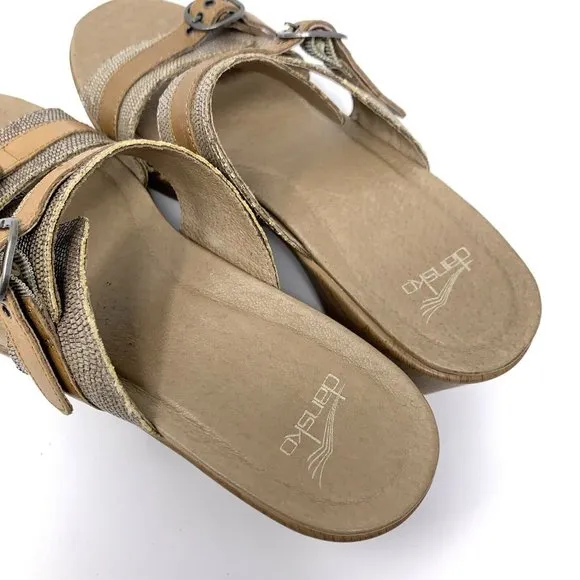 Dansko Jessie Brown Lizard Leather Buckle Sandals