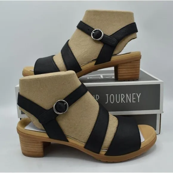 Dansko Womens EU 38 US 7.5-8 Tansy Nappa Black Leather Strappy Sandals Shoes