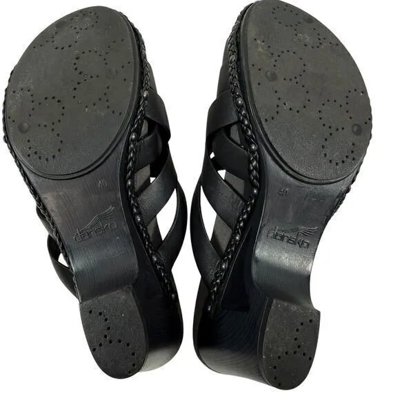 Dansko Womens Tory Black Woven Leather Clog Sandals Size 40 US 9.5 Comfort Shoes