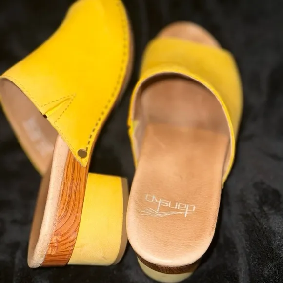Dansko Yellow Mules with Textured Upper and Natural Sole