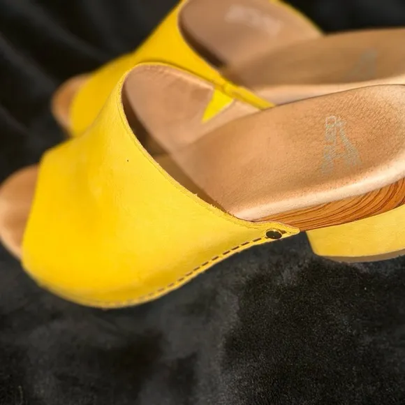 Dansko Yellow Mules with Textured Upper and Natural Sole