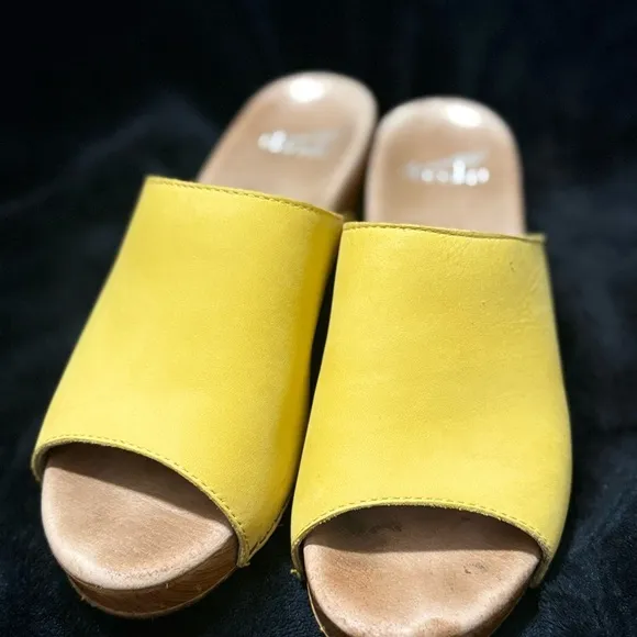 Dansko Yellow Mules with Textured Upper and Natural Sole