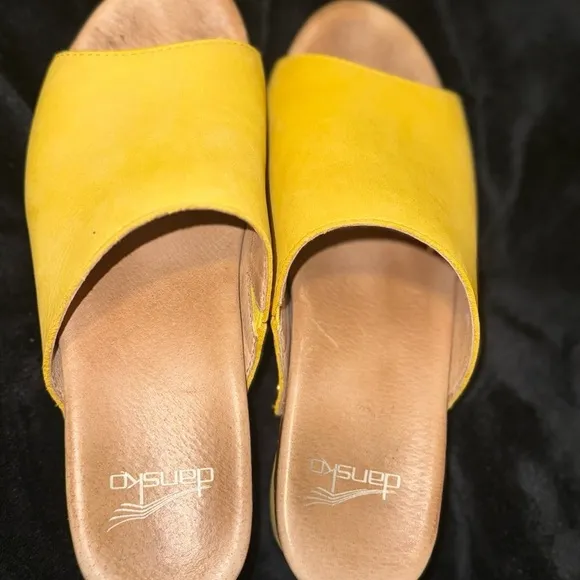 Dansko Yellow Mules with Textured Upper and Natural Sole