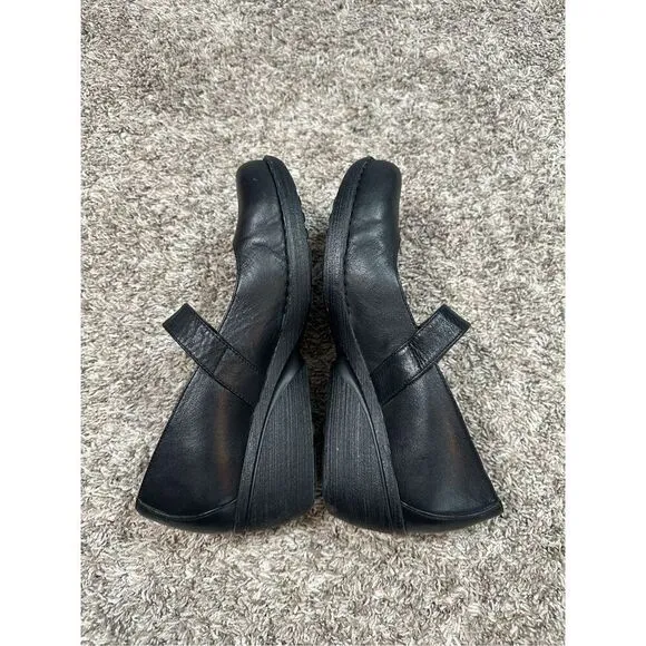 Dansko Women's 8.5 (39) Adelle Mary Jane Black Nappa Leather Wedge Heels Shoes
