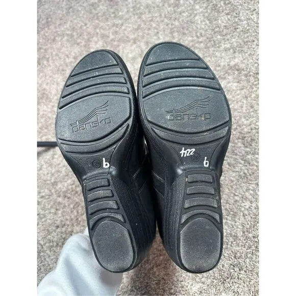 Dansko Women's 8.5 (39) Adelle Mary Jane Black Nappa Leather Wedge Heels Shoes
