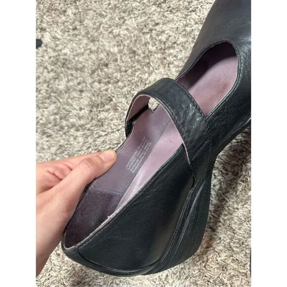 Dansko Women's 8.5 (39) Adelle Mary Jane Black Nappa Leather Wedge Heels Shoes