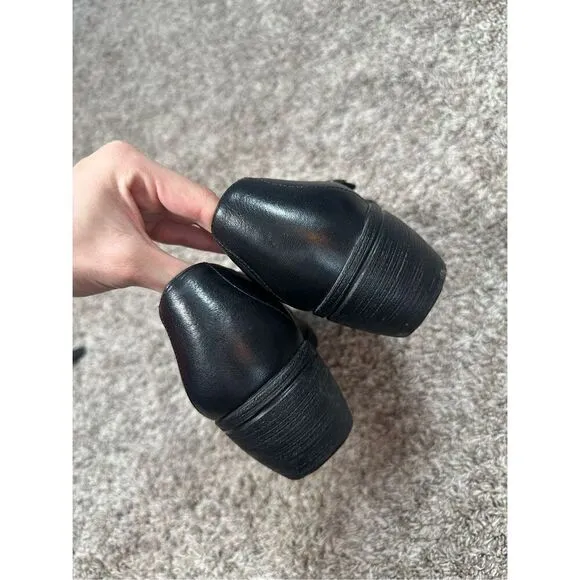 Dansko Women's 8.5 (39) Adelle Mary Jane Black Nappa Leather Wedge Heels Shoes