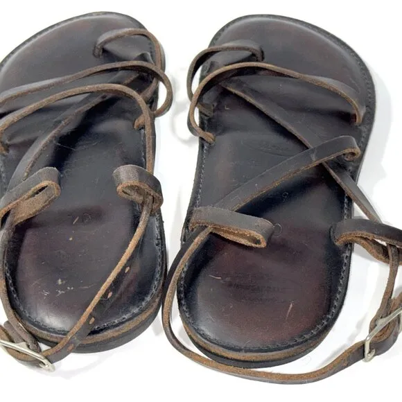 David Piper &amp; Sons The Original Dk Brown/Black leather Strappy Sandals Shoes 10