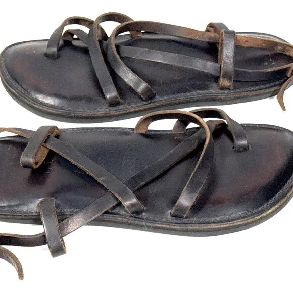 David Piper &amp; Sons The Original Dk Brown/Black leather Strappy Sandals Shoes 10