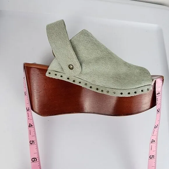 Derek Lam 10 Crosby Fiona Cow Fur Wedge Platform Clogs Back Strap Shoes 5.5 M