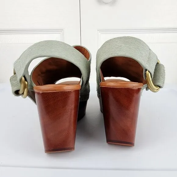 Derek Lam 10 Crosby Fiona Cow Fur Wedge Platform Clogs Back Strap Shoes 5.5 M