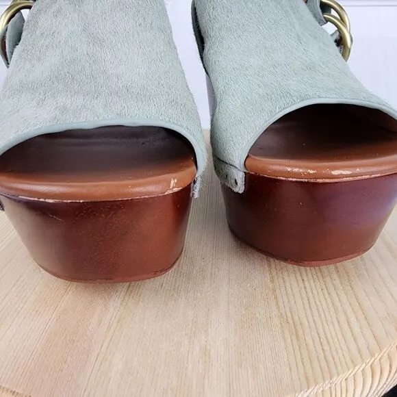 Derek Lam 10 Crosby Fiona Cow Fur Wedge Platform Clogs Back Strap Shoes 5.5 M
