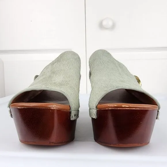 Derek Lam 10 Crosby Fiona Cow Fur Wedge Platform Clogs Back Strap Shoes 5.5 M