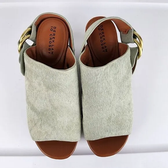 Derek Lam 10 Crosby Fiona Cow Fur Wedge Platform Clogs Back Strap Shoes 5.5 M