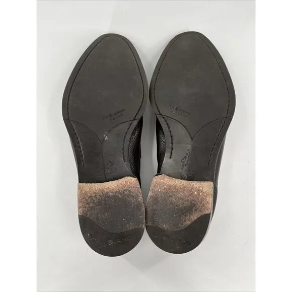 Di Bianco SPQR Apron Toe Brown Penny Loafer shoes EU41 US 8 Italy Pebble Leather