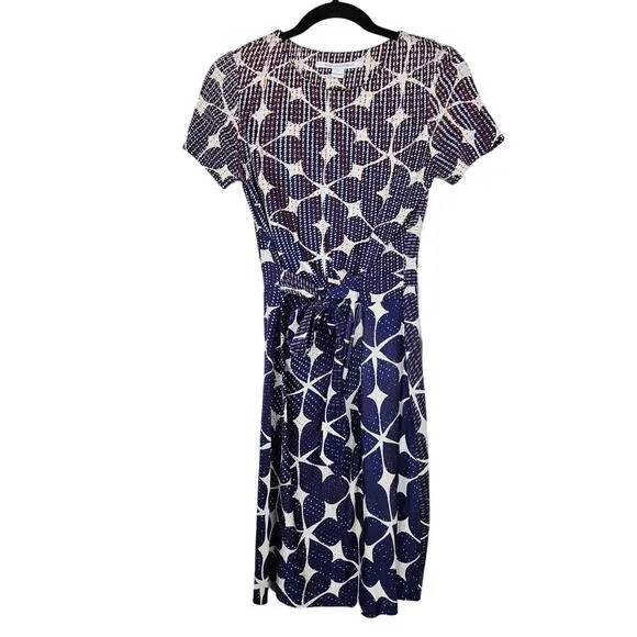 Diane von Furstenberg 4 Zoe Printed Dress Silk Classic Faux Wrap Career Classic