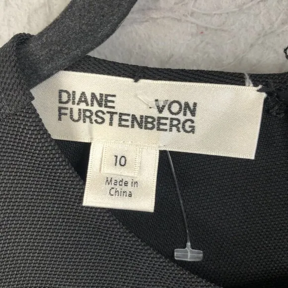 Diane Von Furstenberg Dress Womens 10 Black Abstract Modern Contermporary Office