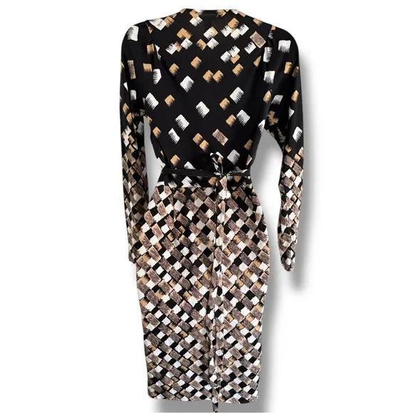 Diane Von Furstenberg DVF Abstract Printed Silk Jersey Wrap Dress Size 6