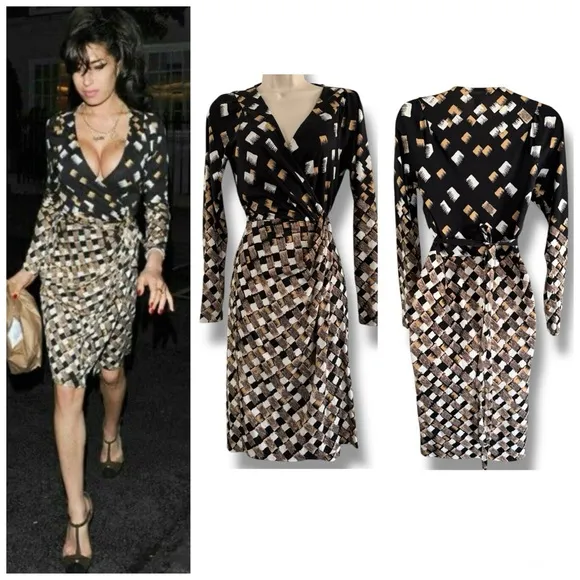 Diane Von Furstenberg DVF Abstract Printed Silk Jersey Wrap Dress Size 6