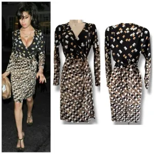 Diane Von Furstenberg DVF Abstract Printed Silk Jersey Wrap Dress Size 6