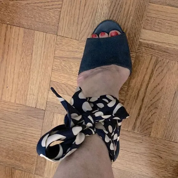 Diane von Furstenberg Eva Blue Suede Ankle Wrap Sandal. Fits size 7-7.5.
