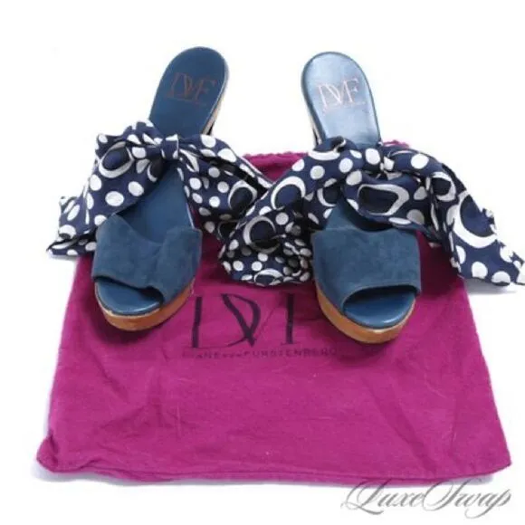 Diane von Furstenberg Eva Blue Suede Ankle Wrap Sandal. Fits size 7-7.5.