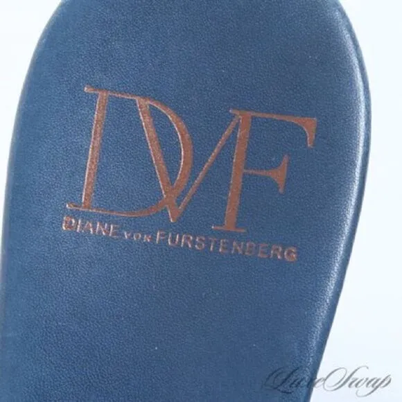 Diane von Furstenberg Eva Blue Suede Ankle Wrap Sandal. Fits size 7-7.5.