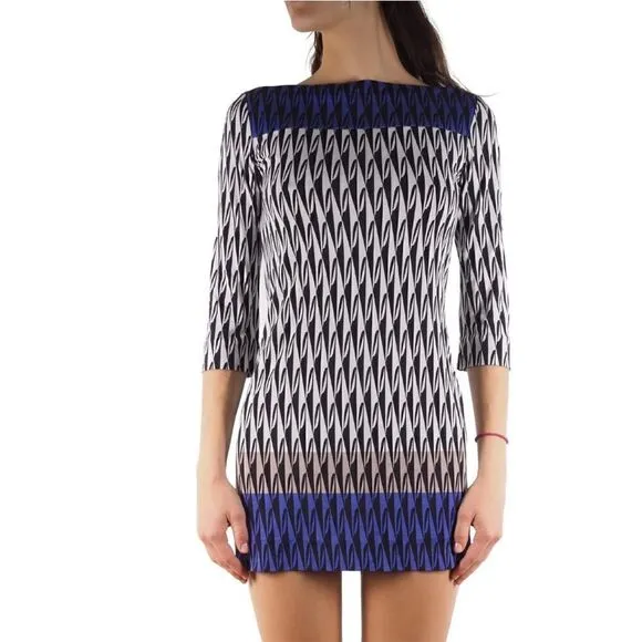 Diane Von Furstenberg Ruri Silk Dress in Modern Harlequin 3/4 Sleeve