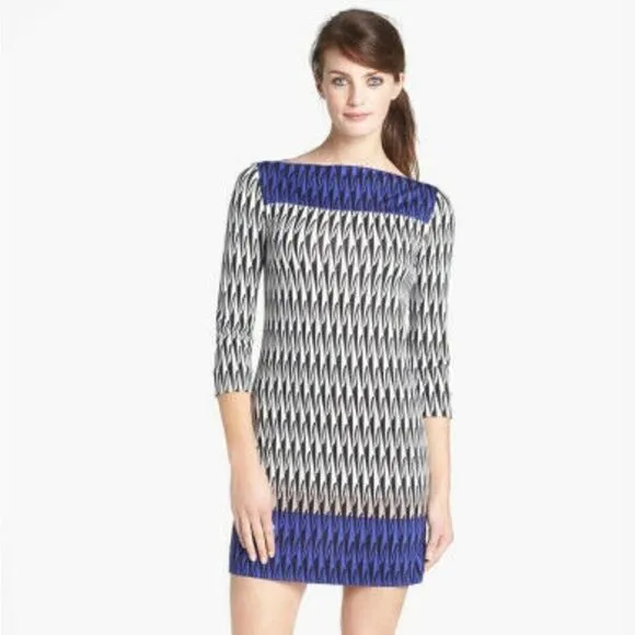 Diane Von Furstenberg Ruri Silk Dress in Modern Harlequin 3/4 Sleeve