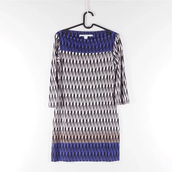 Diane Von Furstenberg Ruri Silk Dress in Modern Harlequin 3/4 Sleeve