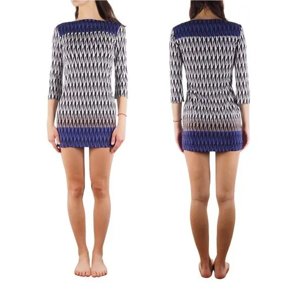 Diane Von Furstenberg Ruri Silk Dress in Modern Harlequin 3/4 Sleeve