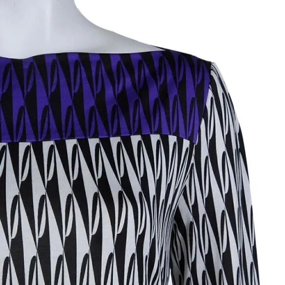 Diane Von Furstenberg Ruri Silk Dress in Modern Harlequin 3/4 Sleeve