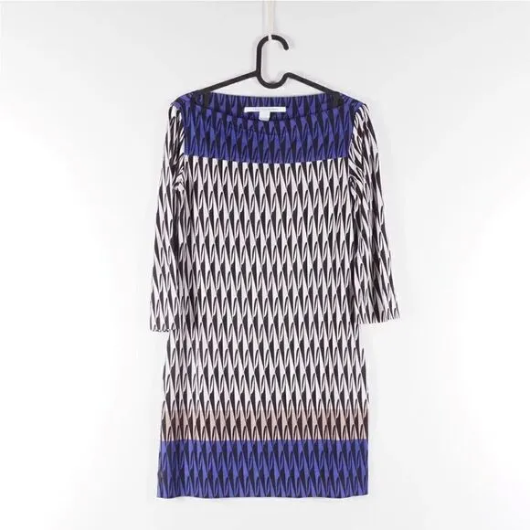 Diane Von Furstenberg Ruri Silk Dress in Modern Harlequin 3/4 Sleeve
