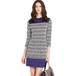 Diane Von Furstenberg Ruri Silk Dress in Modern Harlequin 3/4 Sleeve