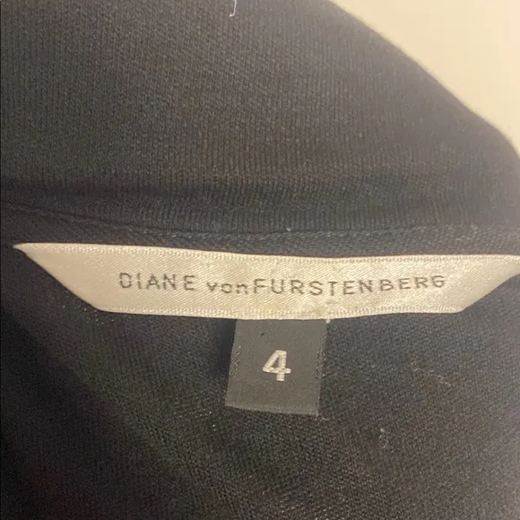 Diane Von Furstenberg Wool V Neck Wrap Black Midi Dress Size 4 Classic Office