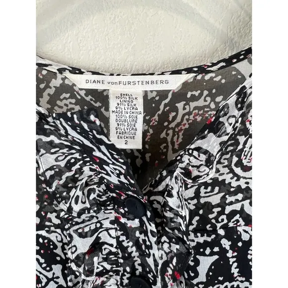 Diane VonFurstenberg Womens Shift Dress Paisley 2 Sleeveless Black Silk Classic