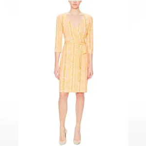 Diane von Furstenberg Bentley Wrap Dress Orange White Snake Print Size 12 V Neck