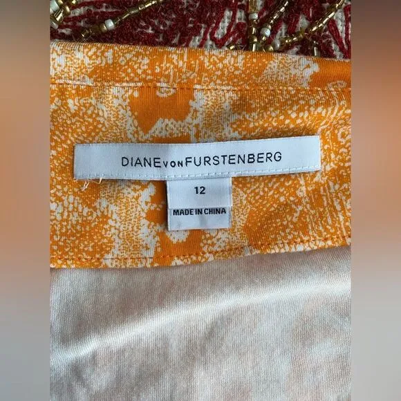 Diane von Furstenberg Bentley Wrap Dress Orange White Snake Print Size 12 V Neck