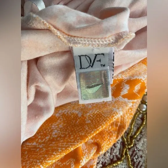 Diane von Furstenberg Bentley Wrap Dress Orange White Snake Print Size 12 V Neck