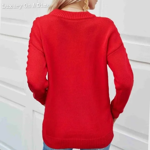 Distressed Openwork Breathable Knit Lightweight Sweater Pullover Red