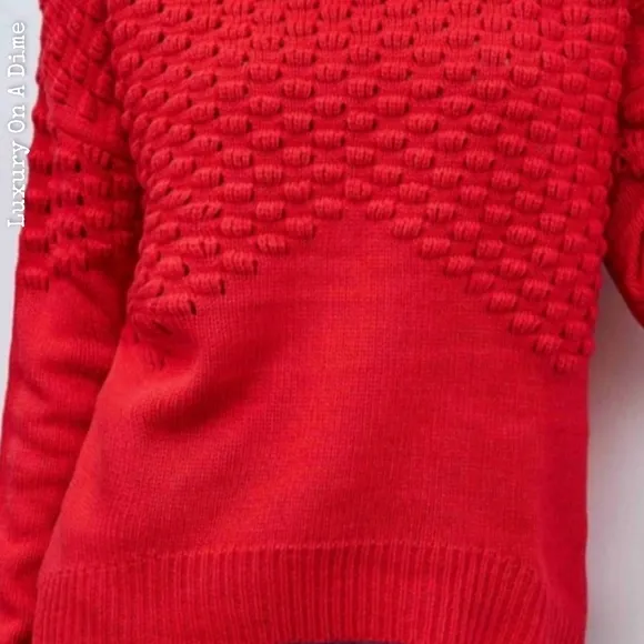 Distressed Openwork Breathable Knit Lightweight Sweater Pullover Red