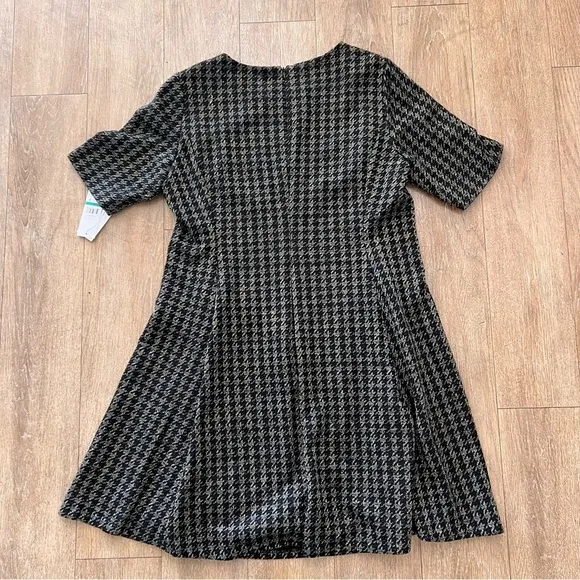 DKNY Elegant Black and Gray Houndstooth Dress