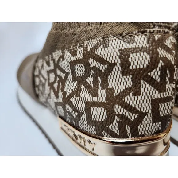 Dkny Shoes Womens 8 Sock Sneakers Designer Luxury All Over Logo Print Athleisure
