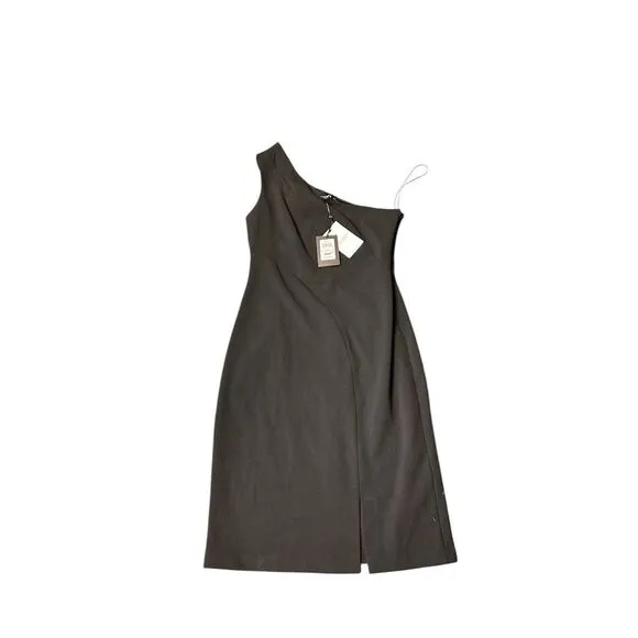 DKNY Women's One-Shoulder Black Midi Dress Size 6 Party Cocktail