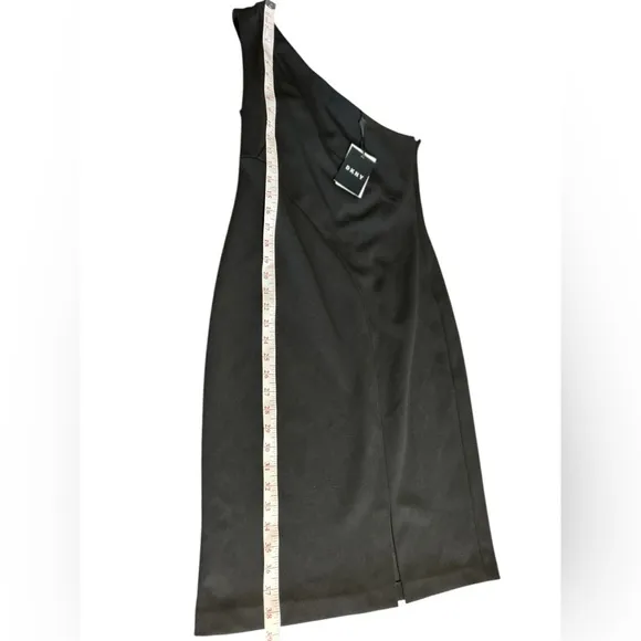 DKNY Women's One-Shoulder Black Midi Dress Size 6 Party Cocktail