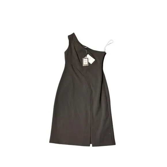 DKNY Women's One-Shoulder Black Midi Dress Size 6 Party Cocktail